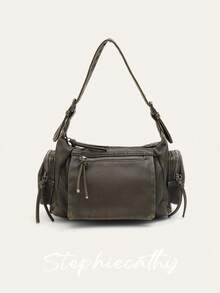 STEPHIECATHY 复古学院风女士单肩包，水洗PU皮革材质，拉链封口，多口袋设计，实用百搭，可斜挎携带，适合日常通勤、大学校园、旅行等多种场合。Y2K风格，2000年代时尚，波西米亚风，女士手提包，精美礼品。 - 彩色 - 查看 21