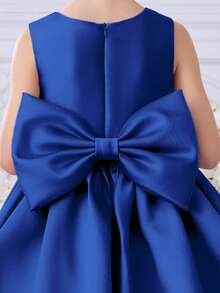 Young Girl Beaded Bow Party Dress Set, Colorful Blue Princess Dress, Suitable For Children's Birthday Gift, Party, Performance, Wedding Flower Girl, Holiday Celebration - Blue - View 10