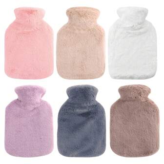 Faux Fur Hot Water Bottle With Leak-Proof Design - 1/2PCS Portable Warm Belly Bag For Girls, Small Reusable Heating Pad For Cramps, Hands & Body (Rabbit Fleece Cover, Easy Fill)