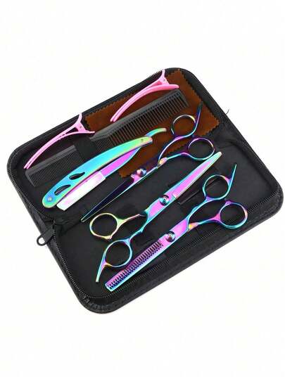 9 件套 6.0 英寸彩色高螺丝斜尾理发剪刀平剪刘海剪刀打薄剪刀带发型设计配件工具美发剪刀套装，6 英寸理发剪刀打薄剪刀，理发造型配件工具套装，适用于理发师、返校、旅行度假必备品、光滑后刷、理发配件、吹风机、头发、理发师、吹风机、美发产品、美发工具、美发用品、护发、卷发刷、美发设备、旅行必需品、旅行必需品、发型、美发