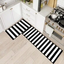 1/2 Set Modern Minimalist Black And White Striped Carpet, Living Room Carpet, Outdoor Carpet, Decorative Carpet, Hallway Carpet, Easy-To-Clean Carpet, Ideal For Bedrooms, Kitchens, And Entryways.