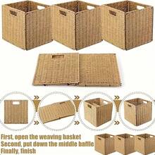 Handwoven Paper Rope Foldable Storage Baskets, Square Laundry Bin With Handles For Dirty Clothes, Underwear, Toys, And Snacks Bohemian Style Handwoven Paper Rope Storage Basket, Foldable Organizer For Shelves, Decorative Multi-Purpose Basket, Non-Waterproof, For Clothing, Snacks, Toys, Wooden Material, Window View Design, Shelf Baskets