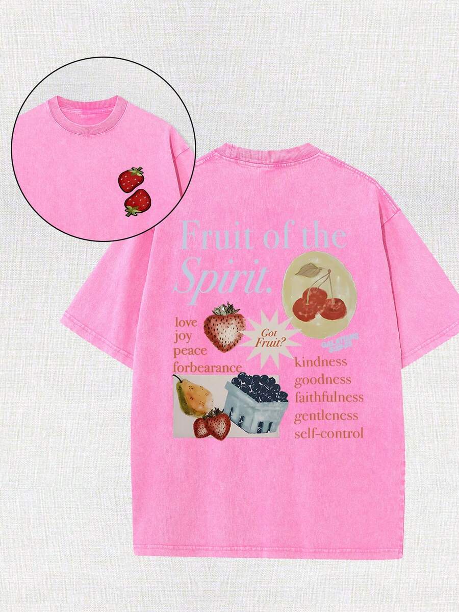 Fruit Of The Holy Spirit Christian Faith Religious Printing Vintage Washed T-Shirt, 230G, Retro Street Style. Simple And Versatile, Pure Cotton Is Of High Quality, Novel And Fashionable, And It Is A Must-Have Fashion T-Shirt For Spring And Summer.