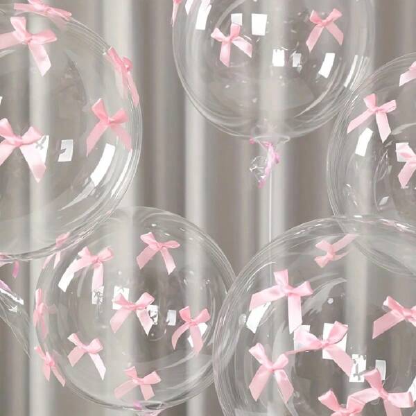 Set de 57 piezas Bolas de burbujas transparentes con moño elegante, que incluye 5 piezas de bolas de burbujas de 20 pulgadas y 50 piezas de lazos. Decoración de bolas de burbujas con moños, adecuado para bodas, compromisos, cumpleaños, regreso a la escuela, temas de princesa y decoración del hogar interior