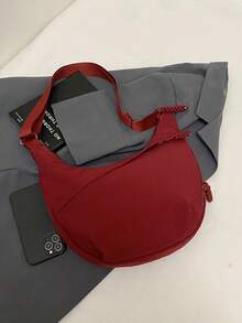 This Fashionable Yellow Nylon Waterproof Shoulder Bag Features A Minimalist And Casual Collegiate Design, With A Wide Strap, Multiple Zipper Openings, Suitable For Students, Shopping, Daily Use, And Also Makes A Great Student Shoulder Bag. - Burgundy - View 6