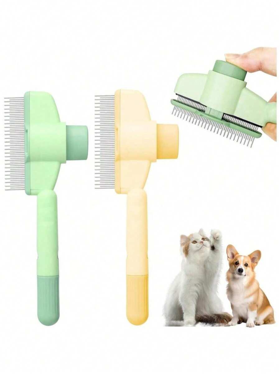 2 Lược chải lông cho chó và mèo, Lược chải lông thú cưng có nút nhả, tự làm sạch, răng kim loại bằng thép không gỉ dài và ngắn, giúp loại bỏ lông rụng, tạo sự thoải mái và - Nhiều màu - Xem 1