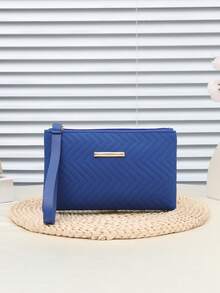 Wavy Pattern Mini Clutch Bag, Large Capacity Long Wallet With Zipper Coin Purse, Minimalist Design - Blue - View 8