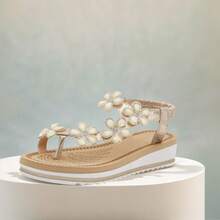 Sandalias planas con tira en el tobillo y punta abierta con diamantes de imitación para mujer. Añade brillo a tus sandalias planas con punta abierta y diamantes de imitación. H-Sandra - Dorado - Ver 2