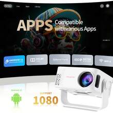 1080P Full HD Portable Projector, Supports Wireless Connection, Mirror Projection, Professional Video Projector For Home Theater And Outdoor Camping, With Remote Control, Compatible With Smartphones/Tablets/Laptops, Built-In Speaker - White - View 10