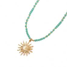 1pc Fashionable & Elegant Design Crystal Moon & Sun Pendant Necklace With Beaded Chain Decoration