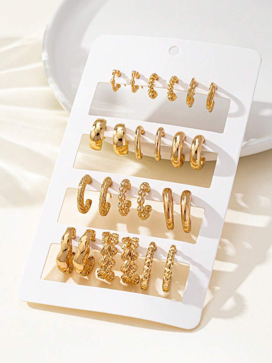 24 Stück Strass kleine Creolen Ohrring Schmuckset, modernes minimalistisches Design für Frauen, geeignet für Dates, Feiertage, Alltag, Paare, Geschenke