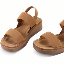 Women's Platform Wedges Sandals Slingback Lightweight Elastic Ankle Strap Low Wedges Walking Sandals Comfortable Slip On Casual Shoes - 棕色 - 查看 3