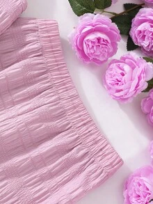 2pcs/Set Girls Casual Cute And Elegant Scoop Neck Sleeveless Top & Solid Color Long Pants Outfit, Spring/Summer - Pink - View 5