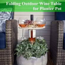 Mesa plegable de vino para exteriores para maceta: soporte de vino para playa y jardín, mesa de viaje y camping para exteriores, diseño de cruz de madera, adecuada para muebles de patio