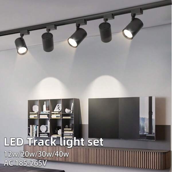 Juego de rieles de iluminación con focos giratorios, ajustables a 3 colores, con función de memoria LED para decoración del hogar. Accesorio de iluminación empotrado de 220V, en color negro/blanco con accesorios de riel. Adecuado para tiendas, hogar, sala de estar, cocina, dormitorio, tienda de ropa, centro comercial, estudio, armario, gabinete de exhibición, estudio, galería, pasillo, comedor, bar, gimnasio