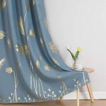 New  Stone Blue Blackout Curtains For Bedroom,Room Darkening Gold Palm Tree Pattern Curtains 84 Inch Long,Light Blocking Rmal Insulated Window Drap For Living Room,52Wx84L,2 Panels - Stone Blue Gold Print 52 W x 84 L (Pack -2) - View 7