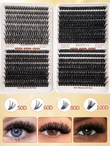 640pcs DIY Lash Extension Kit With Bond And Seal, Tweezers,10D 20D 30D 40D 50D 60D 80D 100D Volume 9-18mm Individual Cluster False Eyelash Long Faux Mink Soft Hair Fake Eyelash Cat Eye Makeup Tool For Beauty Parties Travel - Multicolor - View 7