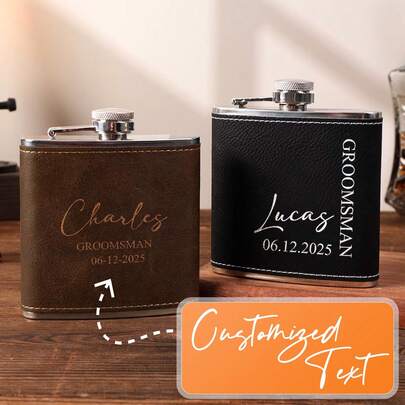 Personalized Leather Flask For Men, Groomsman Gift, Customized Groomsman Flask, Best Gift For Men, Groomsman Proposal Flask, Men's Flask, Personalized Flask, Groomsman Gift, Customized Leather Flask, Groomsman Flask, Men's Flask Set, Groomsman Flask, Groomsman Proposal, Best Gift For Men, Best Men's Flask, Wedding Flask, Gift For Him, Essential For Brunch
