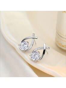 Elegant Gold Tone Teardrop Stud Earrings With Sparkling Cubic Zirconia – Timeless And Sophisticated Design Featuring Criss-Cross Detailing And Brilliant Round Centerstone, Lightweight And Comfortable For All-Day Wear, Perfect For Weddings, Parties, Office Wear, And Special Occasions, Ideal Gift For Women & Teen Girls. - 彩色 - 查看 3