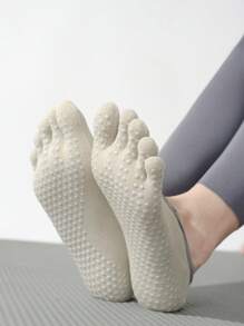 1 Pair Yoga Toe Socks For Women, Five Finger Socks For Indoor Fitness, Dancing, Workout, Non-Slip Grip, Shock Absorbent, Pilates Socks