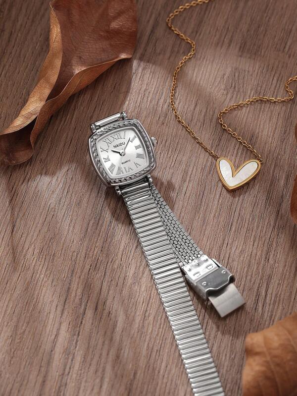 1pc Women's Stainless Steel Strap Casual Vintage Quartz Watch, Versatile For Daily Wear