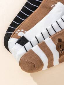 10 Pairs Kids/Youth Cartoon Bear Print Fashionable Versatile Comfortable Short Socks