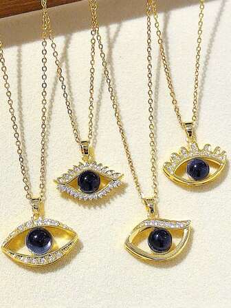 1 件时尚水钻眼形铜合金吊坠项链，时尚眼饰，非常适合节日礼物