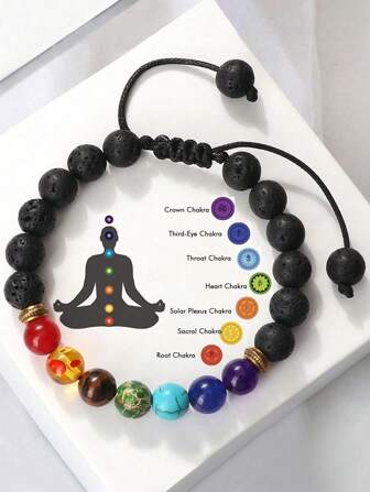 ZIRUISP 7 Chakra Healing Stone Beaded Bracelet Adjustable Natural Gemstone Beads For Men Women Meditation Yoga Spiritual Energy Balancing Gift