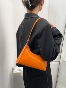 Solid Color Minimalist Luxury Mirror Surface Shoulder Bag - Orange - View 1
