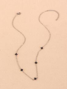 1 Pc Lucky Four Leaf Flower Necklace With Cold And Elegant Style, High Sense Collar Chain, Long Style, Elegant Tassel Neckchain, Female, Suitable For Women's Daily Wear ﻿