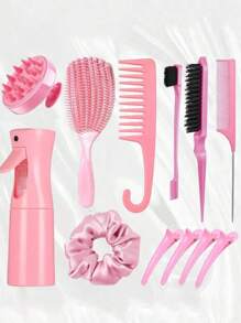 12pcs/Fashion Boys And Girls Dry And Wet Shell Ribs Comb Set, Pointed Tail Comb, Mouse Tail Comb, Side Brush, Hair Brush, Hair Clip, Hair Ring, Hair Ring, Wide Tooth Comb, (6.8 Oz/200 Ml) Multi-Functional Small High-Pressure Continuous Spray Water Replenishing Travel Makeup Bottle, Suitable For Hair Styling, Hairdressers, Home And Outdoor Travel, Is The Best Personalized Gift In The Holiday Season ,Hair Accessoires
