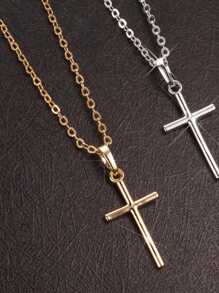 1 Stück modische, französisch-inspirierte, gepresste Öl 3D-Edelstahl-Kreuz-Halskette, exklusives Luxus-Design als vielseitiger Schmuck für Feiertage