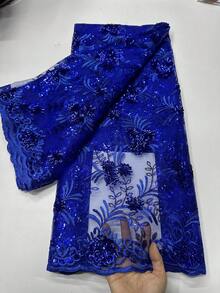 2025 新款时尚优质蓝色/金色亮片花卉刺绣蕾丝花边网布，1 码/5 码女装手工缝纫薄网眼蕾丝面料，适合非洲/尼日利亚/法国红色/银色女士婚纱派对晚礼服制作服装缝纫面料，家居 DIY 装饰面料