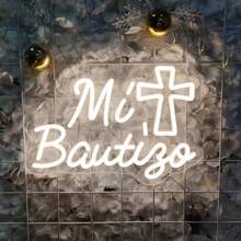 Mi Bautizo Neon Schild - 40 x 28,5 cm LED Wanddekoration, USB betrieben für Geburtstagsfeiern, Taufen, Schlafzimmer & Garten Atmosphäre, am besten für Weihnachten