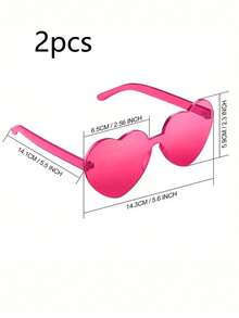 1 件、2 件、可爱心形框架太阳镜、无框一体式太阳镜，适合男女节日派对户外装饰桃心太阳镜 - 心形爱心眼镜，非常适合夏季派对和节日生日礼物、派对用品、派对装饰眼镜