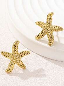 1 par de pendientes tipo mariposa minimalistas y asimétricos con diseño de estrella de mar estilo playa y océano para mujer, aptos para uso diario