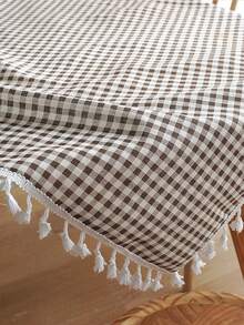 1/24 件日式紧凑型格子桌布，带流苏边，适合家庭、餐桌的长方形桌布 - 白卡色 - 查看 12
