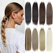 Extensions per coda di cavallo dritta in materiale sintetico da 24 pollici con fascia di gomma elastica, colori biondo, marrone e nero, per le donne per uso quotidiano e feste