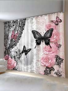 1套2件，现代艺术装饰客厅窗帘，带杆口袋窗帘，半遮光窗帘，半透明窗帘，卧室窗帘，客厅窗帘，家居装饰窗帘 - 彩色 - 查看 1