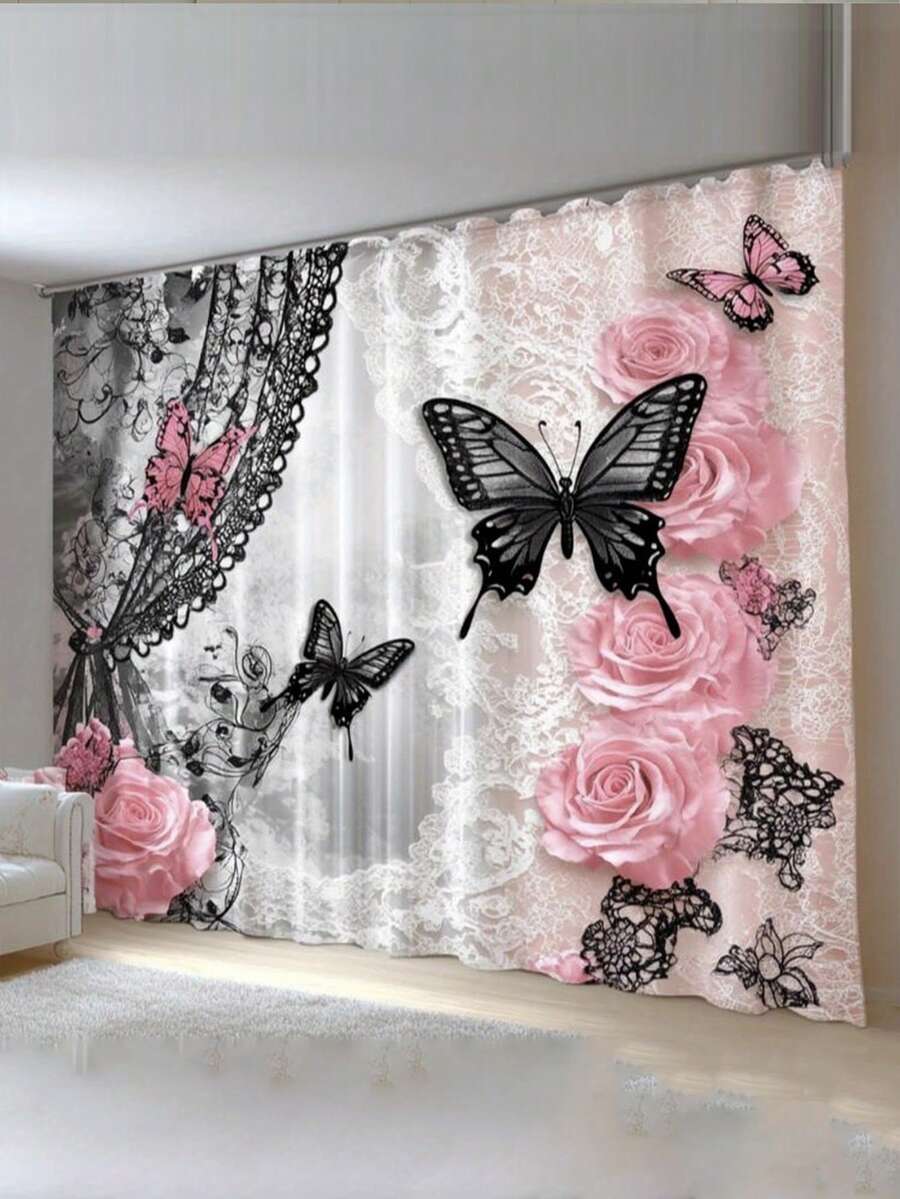 1套2件，现代艺术装饰客厅窗帘，带杆口袋窗帘，半遮光窗帘，半透明窗帘，卧室窗帘，客厅窗帘，家居装饰窗帘 - 彩色 - 查看 1