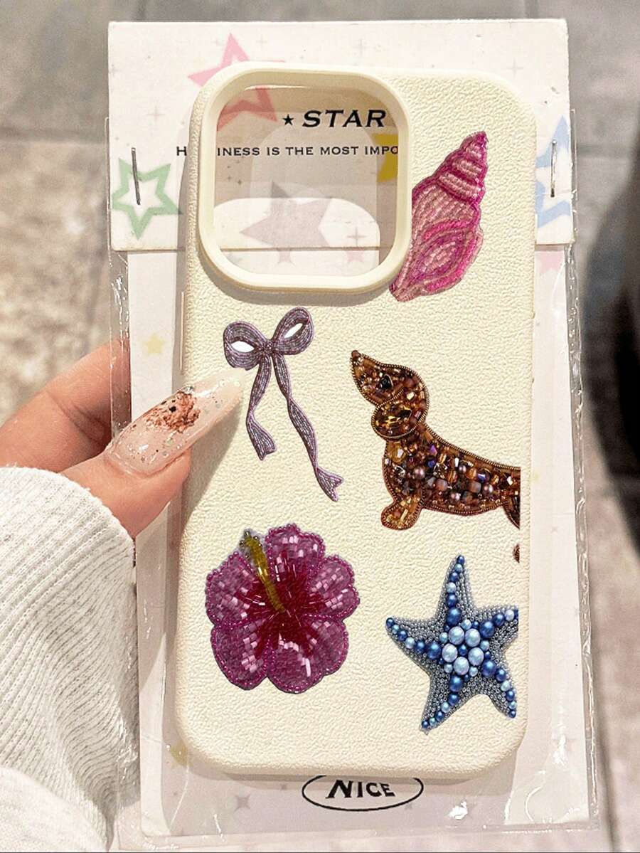 狗狗图案印花荔枝纹防滑软手机壳，兼容苹果及其他手机，防水防震防摔防刮。 - 彩色 - 查看 1