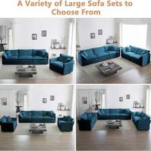 Modular Sectional Sofa, 146.5 Inch U Shaped Couch Set For Living Room, 4-Seater Comfy Cloud Couches With Two Movable Ottoman, DIY Combination, Chenille, Blue - màu xanh lam 4 chỗ ngồi + 2 đôn - Xem 7