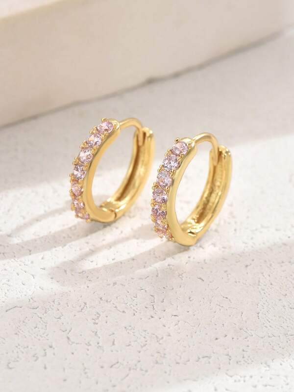 1 Pair Fashionable 12mm Hoop Minimalist Multi-Color Lightweight Cubic Zirconia Gold Tone Earrings - Women's Everyday Work Jewelry