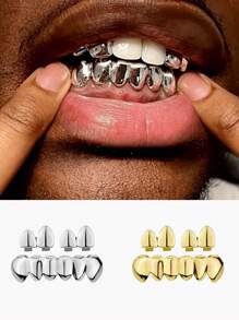 1 Conjunto de Grillz da Moda - 2 peças Superior Plana e 6 peças Inferior Ajustável Abrir e Fechar, Joia de Dente Hip Hop, Unissex para Uso Diário, Festa, Adereço de Performance