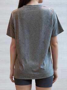 Camiseta de mujer de yoga, de manga corta, de sencillez, con suavidad y transpirabilidad, para deportes y uso casual - Gris Oscuro - Ver 4