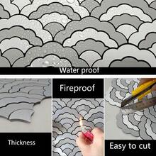 7 Hojas de auto-adhesivas de azulejos de metal con forma de nube, mosaico de aluminio 3D para decoración de pared de cocina, baño y sala de estar, color plateado cepillado - Plata cepillada - Ver 5