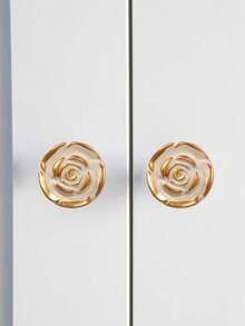 12pcs European Style White Rose Flower Cabinet Handles, Suitable For Wardrobe, Drawers, Kitchen Cabinets, Furniture, Vanity, Dining Room Cabinets, Minimalist Lacquered Craftsmanship, Handpainted Pattern, Zinc Alloy Material, Screws Included