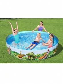 Alberca Circular Infantil Grande de Dinosaurios Verano Vacaciones - Azul - Ver 1