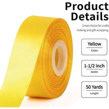 Nueva cinta de satén amarilla de 1-1/2 pulgadas de ancho, 50 yardas de cinta de tela de poliéster sólida para hacer rosas, envolver regalos, decoración, decoraciones de boda, manualidades, lazos - Amarillo - Ver 2