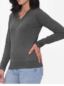 Cold Weather Knitted Sweater Top V Neck Plain Basic Long Sleeve Winter Women Simple Knitwear Knitted Daily Autumn Long Sleeve - 深灰色 - 查看 4